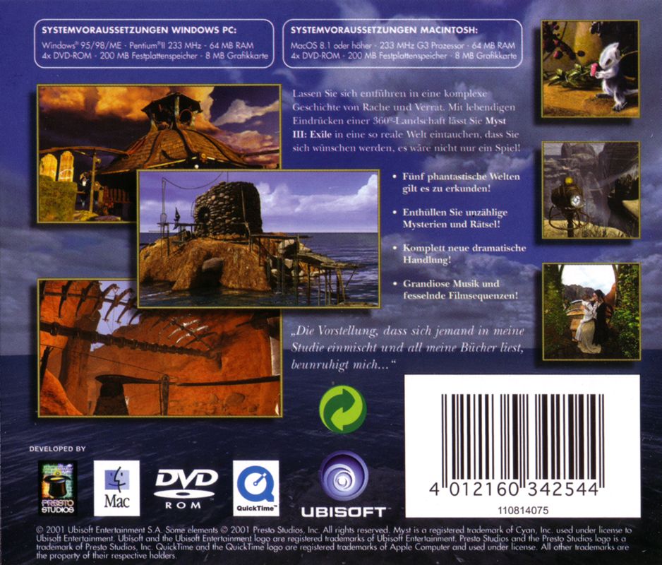Back Cover for Myst III: Exile (Macintosh and Windows)