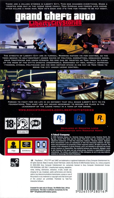 Back Cover for Grand Theft Auto: Liberty City Stories (PSP)