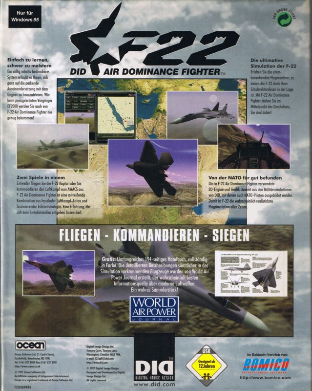 Back Cover for F22 Air Dominance Fighter (Windows)