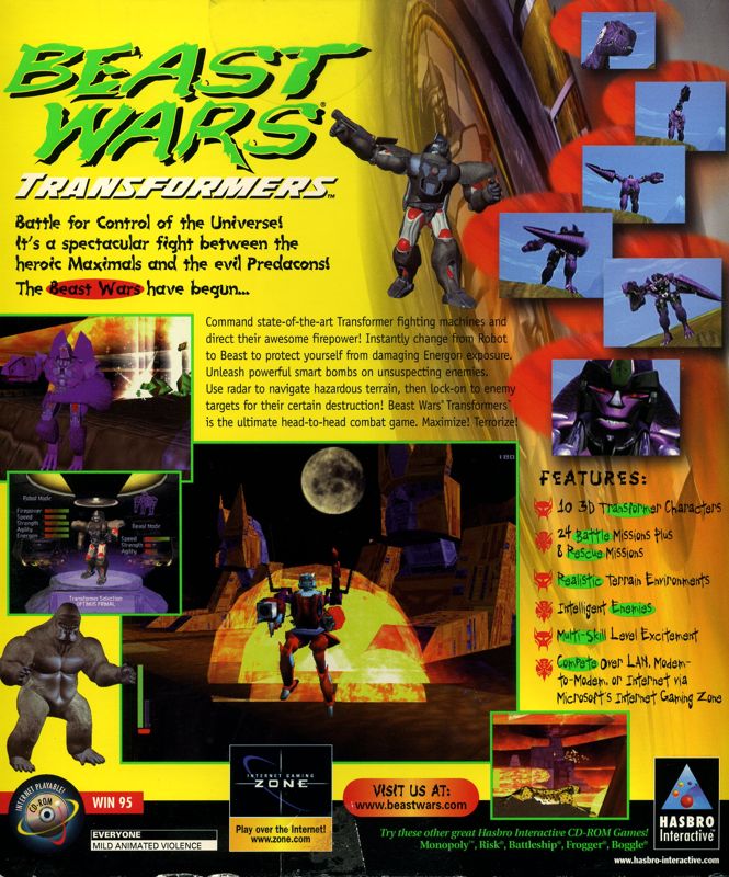 Back Cover for Beast Wars: Transformers (Windows)