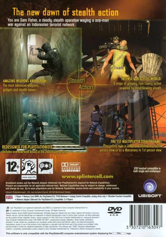 Back Cover for Tom Clancy's Splinter Cell: Pandora Tomorrow (PlayStation 2)