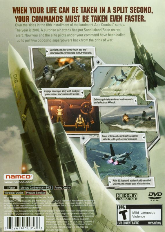 Back Cover for Ace Combat 5: The Unsung War (PlayStation 2)