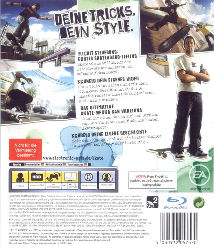 Back Cover for skate. (PlayStation 3)