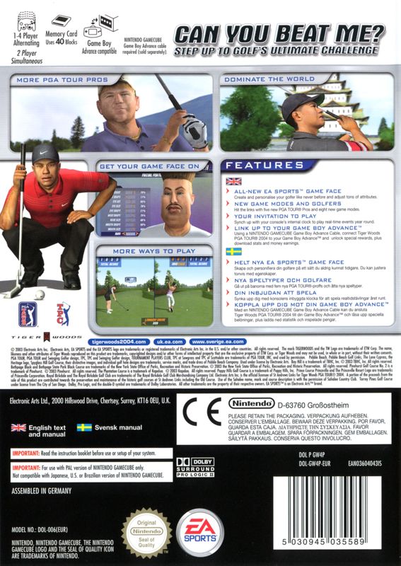 Tiger Woods PGA Tour 2004 Cover Or Packaging Material - MobyGames