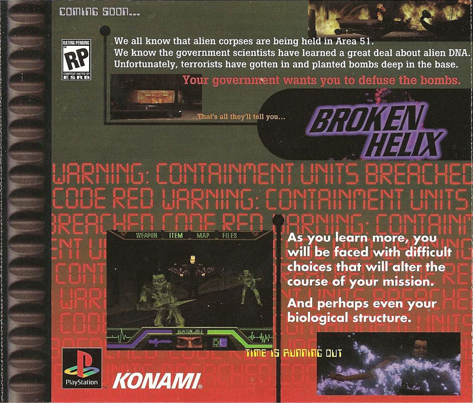 Inside Cover for Contra: Legacy of War (PlayStation): Back