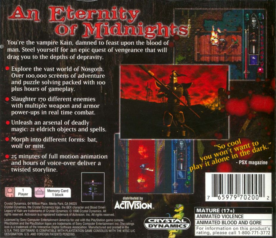 Back Cover for Blood Omen: Legacy of Kain (PlayStation)