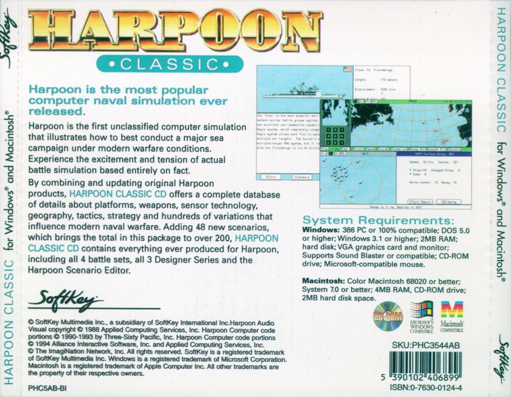 Back Cover for Harpoon Classic (Macintosh and Windows 3.x)