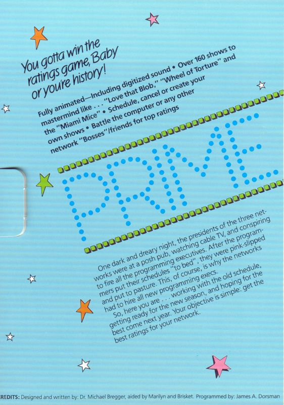 Inside Cover for Prime Time (Amiga): Left Side
