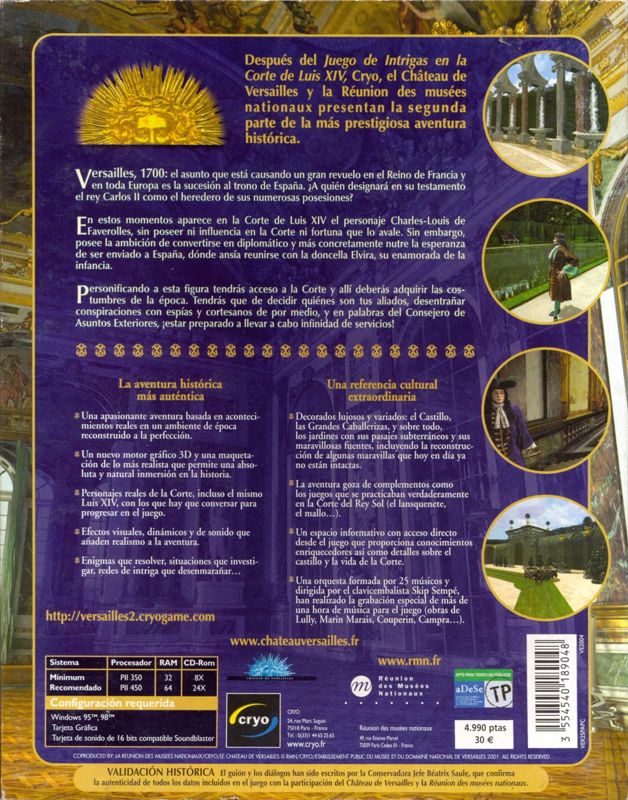 Back Cover for Versailles II: Testament of the King (Windows)
