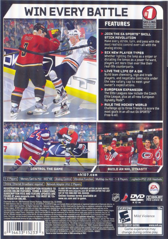 Back Cover for NHL 07 (PlayStation 2)