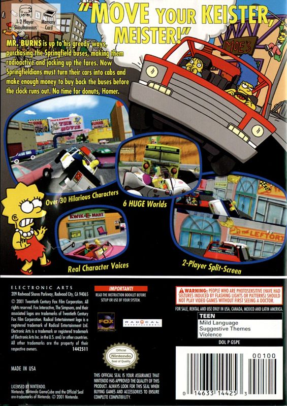 Back Cover for The Simpsons: Road Rage (GameCube)