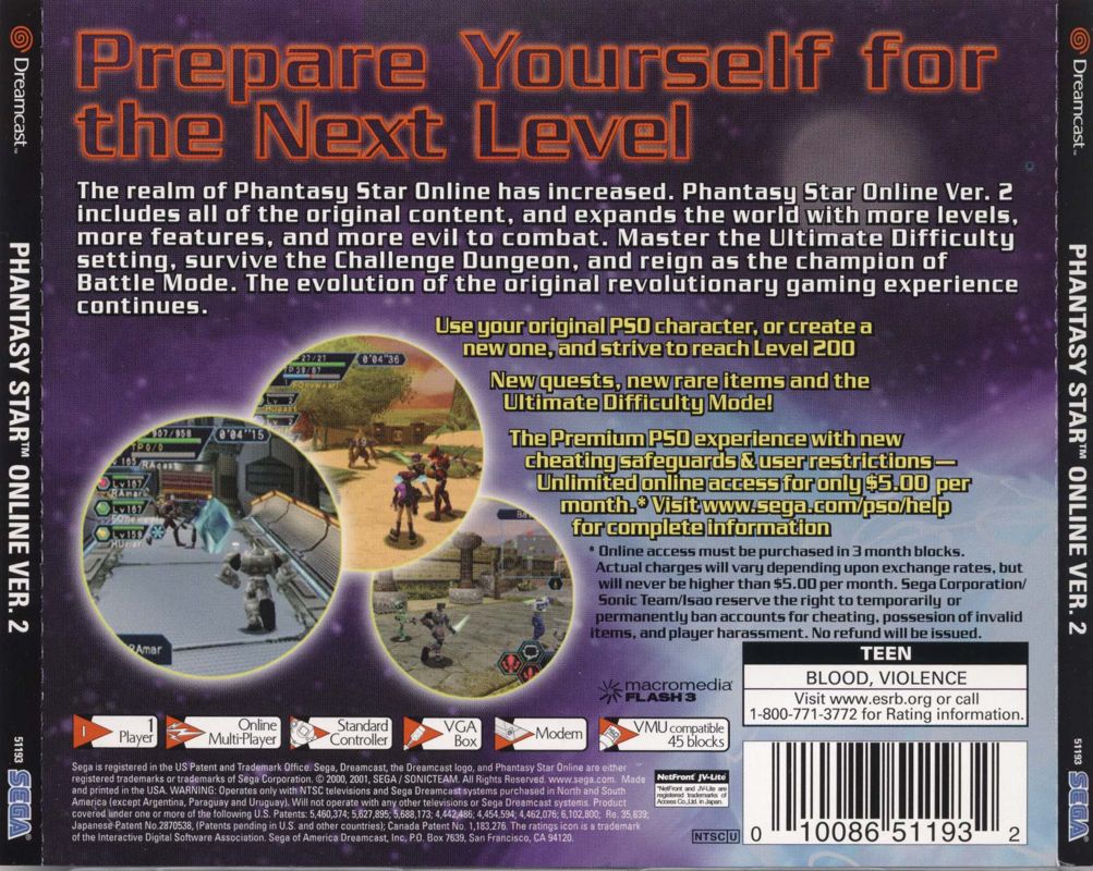 Back Cover for Phantasy Star Online Ver. 2 (Dreamcast)