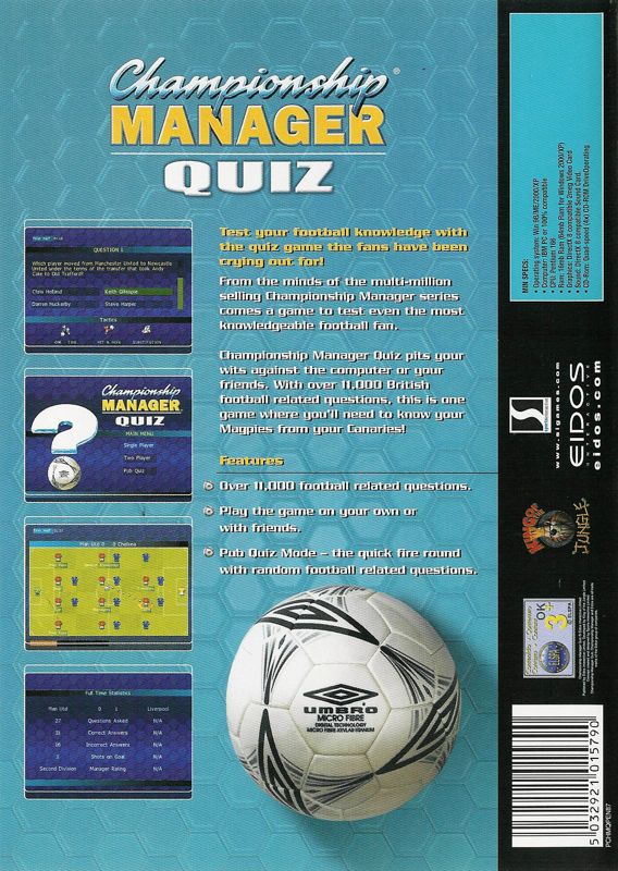 Back Cover for Championship Manager Quiz (Windows)