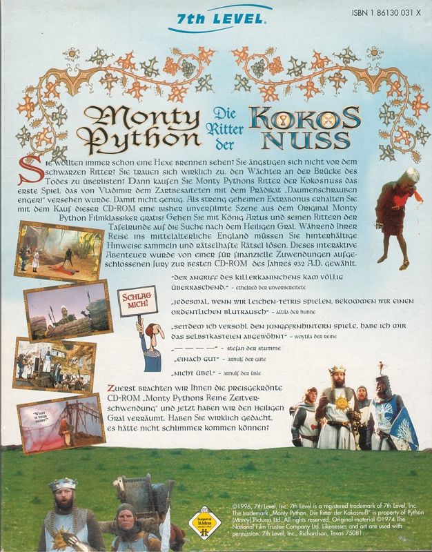 Back Cover for Monty Python & the Quest for the Holy Grail (Windows and Windows 3.x)