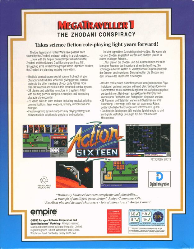 Back Cover for MegaTraveller 1: The Zhodani Conspiracy (DOS) (Action Sixteen release)