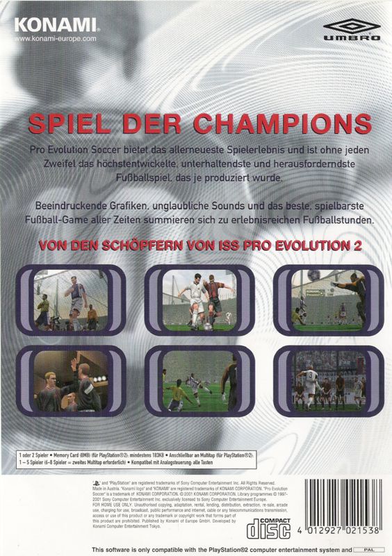 Back Cover for Pro Evolution Soccer (PlayStation 2)