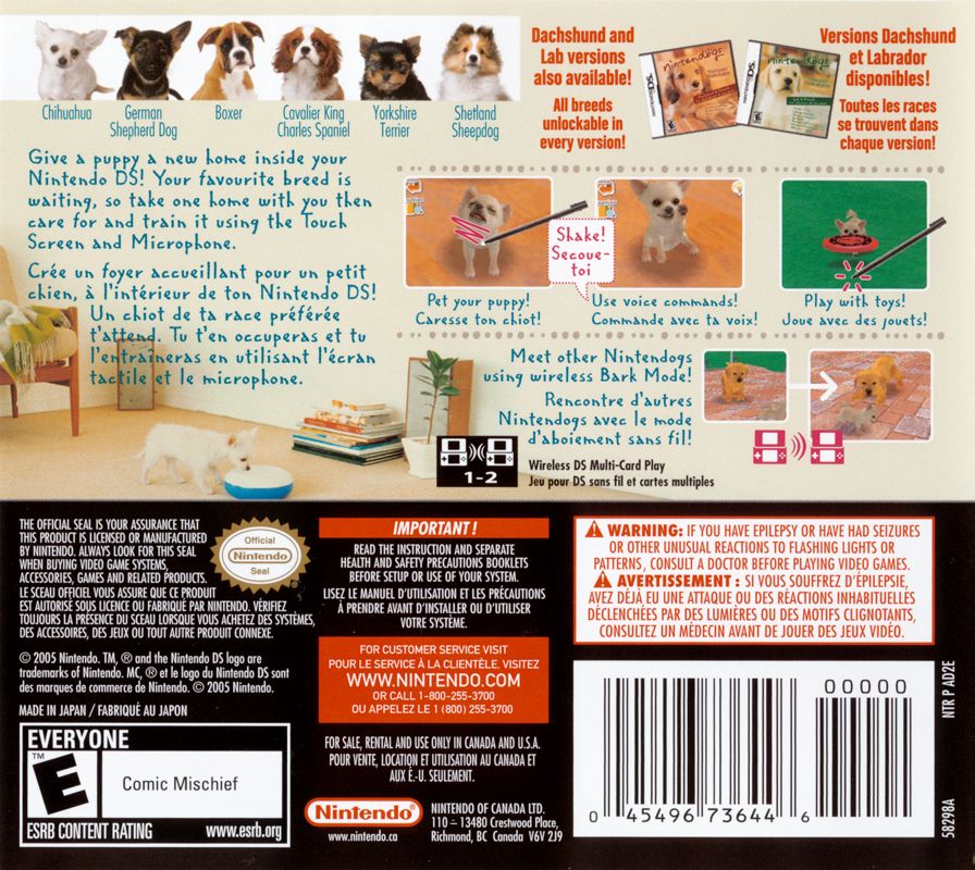 Back Cover for Nintendogs: Chihuahua & Friends (Nintendo DS) (Chihuahua & Friends Version)