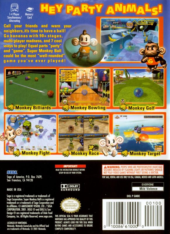 Back Cover for Super Monkey Ball (GameCube)