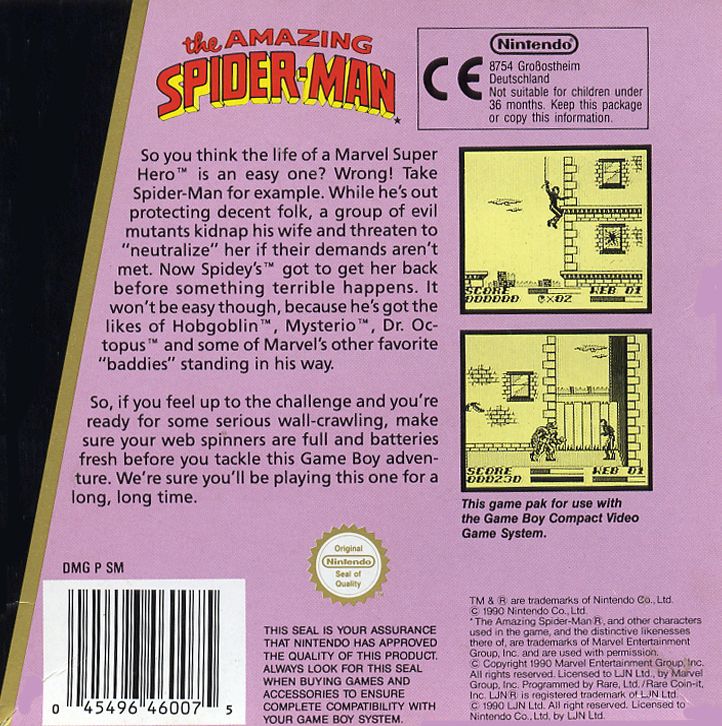 Back Cover for The Amazing Spider-Man (Game Boy)