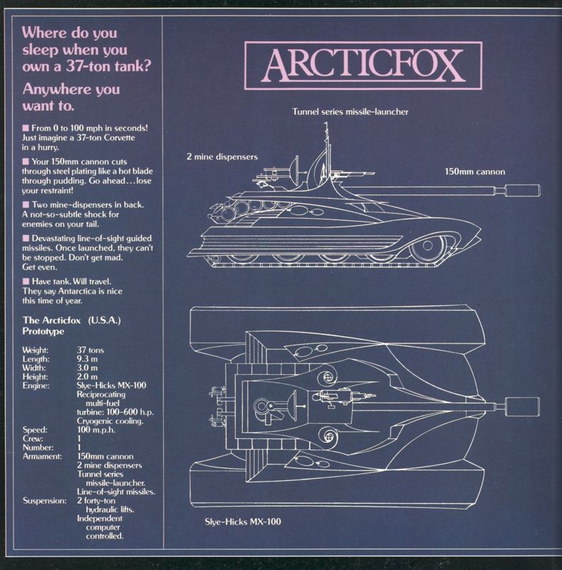 Inside Cover for Arcticfox (Apple II): Inside Flap - Left