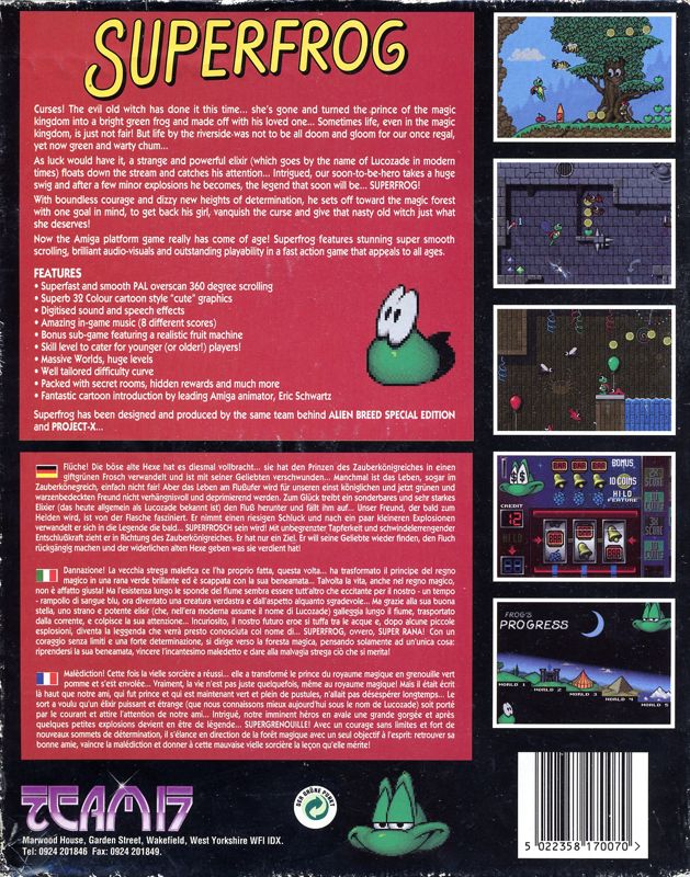 Back Cover for Superfrog (Amiga)