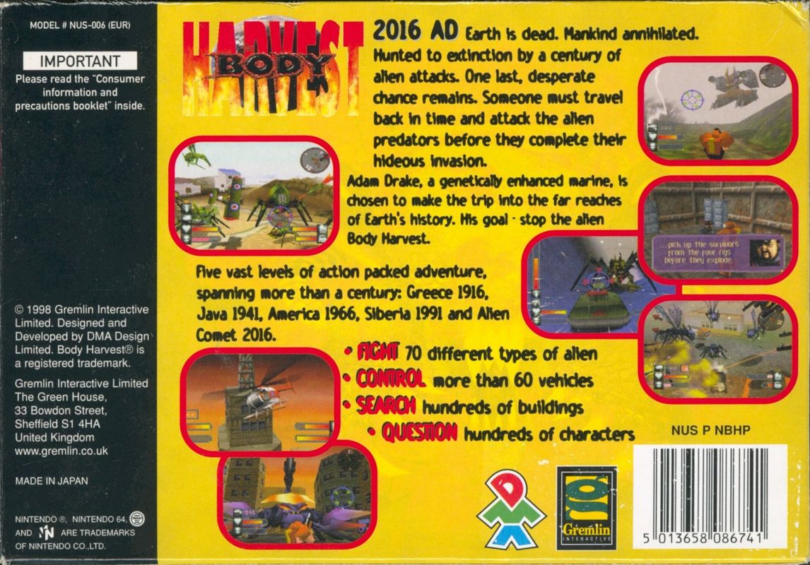 Back Cover for Body Harvest (Nintendo 64)