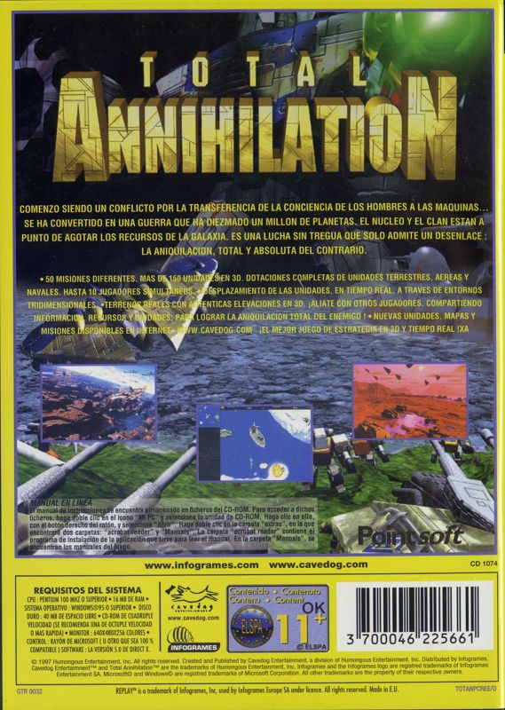 Back Cover for Total Annihilation (Windows) (Replay release)