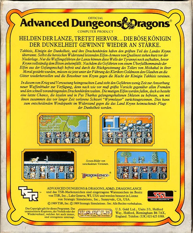 Back Cover for Dragons of Flame (Commodore 64) (U.S.Gold Release)