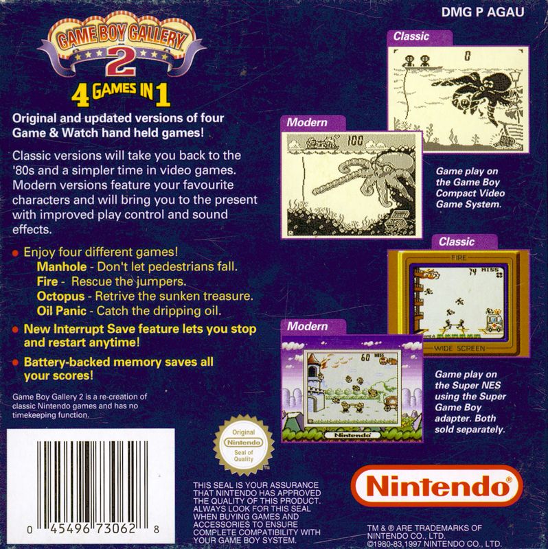Back Cover for Game & Watch Gallery (Game Boy)