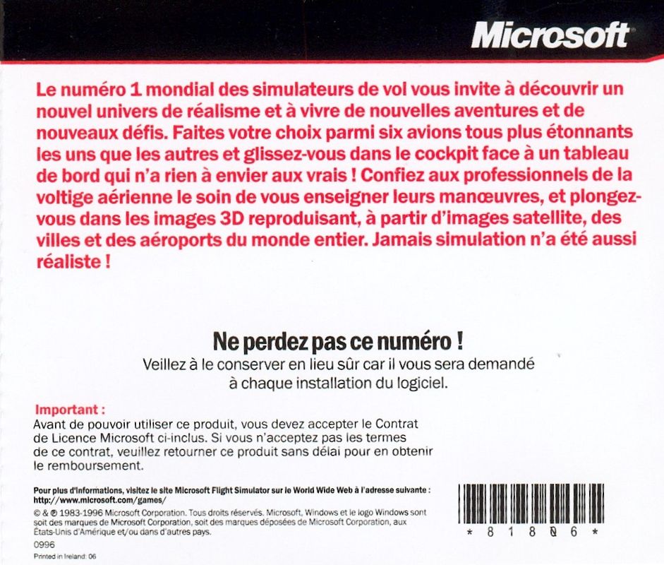 Other for Microsoft Flight Simulator for Windows 95 (Windows): Jewel Case - Back