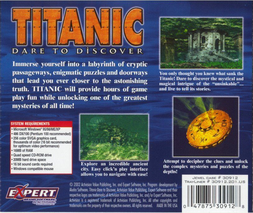 Back Cover for Titanic: A Mysterious Undersea Adventure (Windows 16-bit) (Expert Software Release)