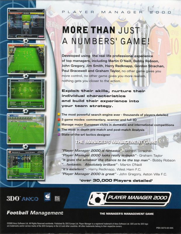 Back Cover for Player Manager 2000 (Windows)