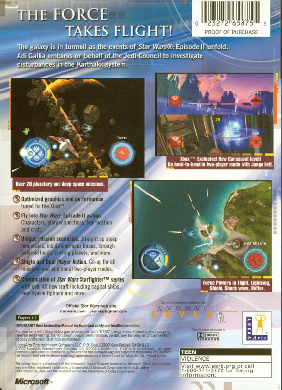 Back Cover for Star Wars: Jedi Starfighter (Xbox)