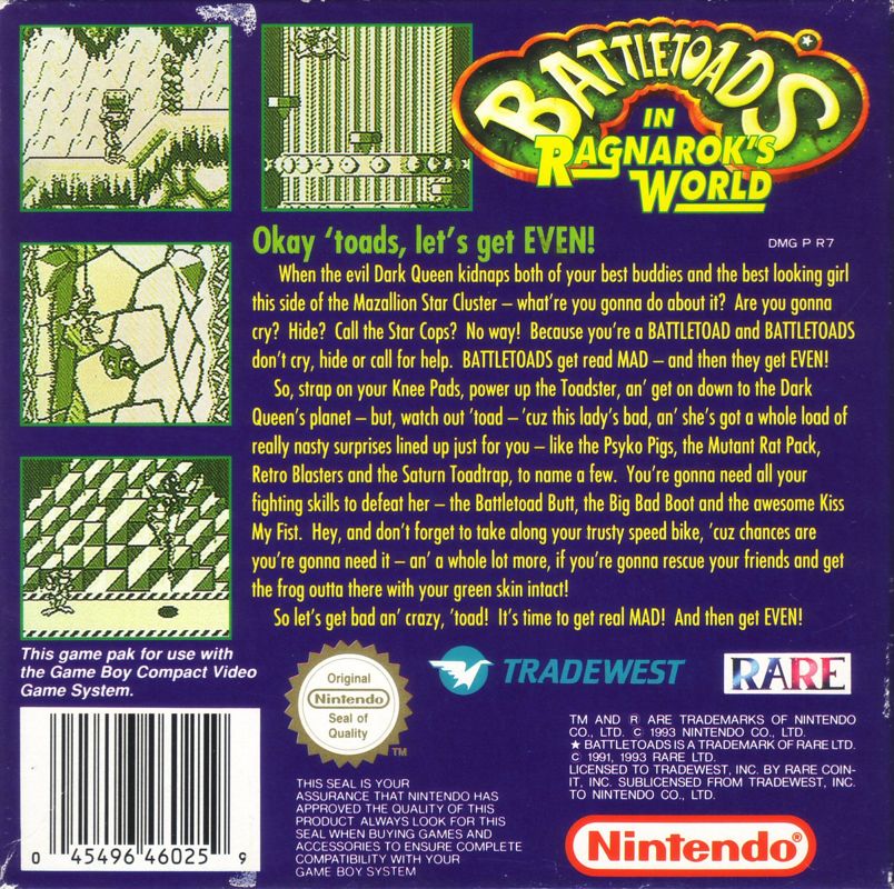 Back Cover for Battletoads (Game Boy)