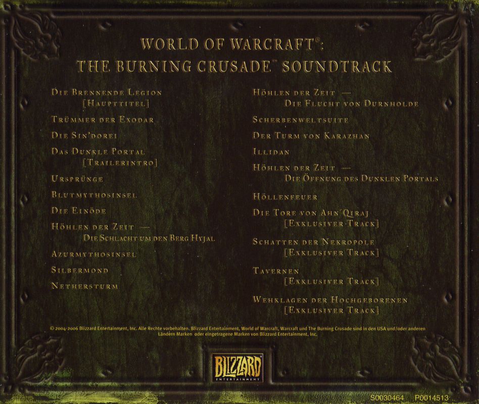 Soundtrack for World of WarCraft: The Burning Crusade (Collector's Edition) (Macintosh and Windows): Jewel Case - Back