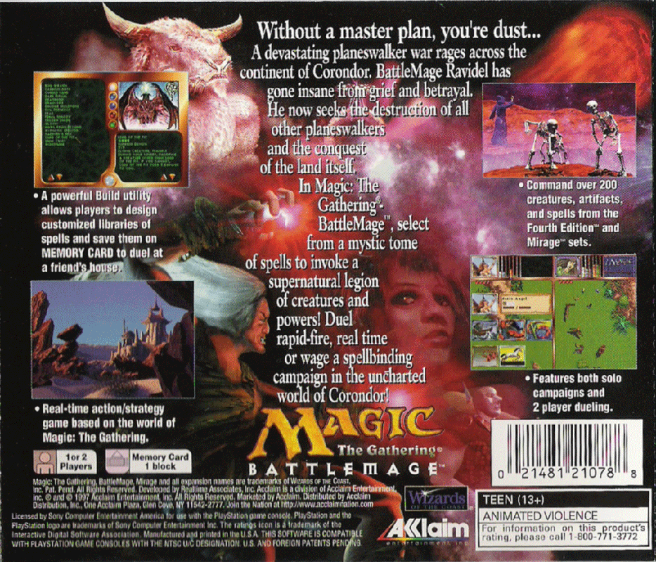 Back Cover for Magic: The Gathering - Battlemage (PlayStation)