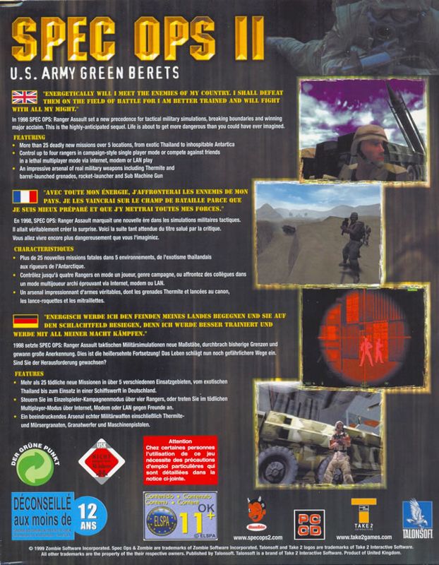 Back Cover for Spec Ops II: Green Berets (Windows)