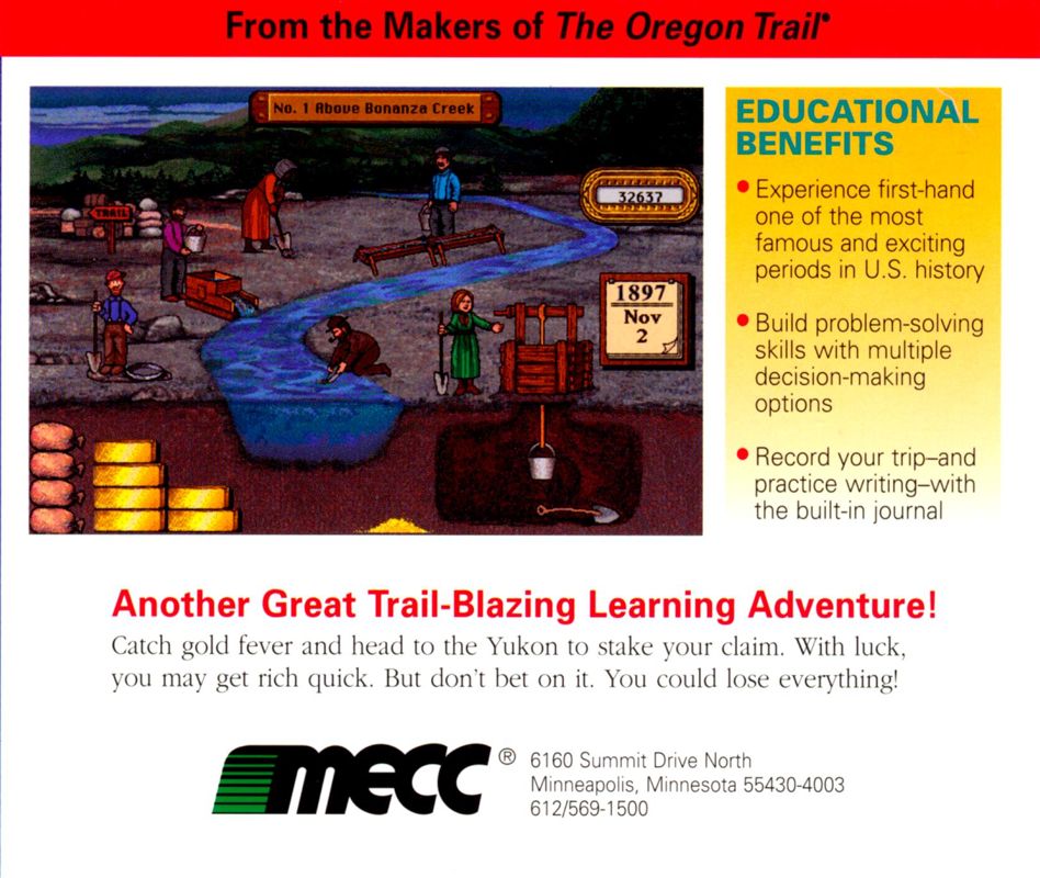 Other for The Yukon Trail (Macintosh and Windows 3.x): Jewel Case - Back
