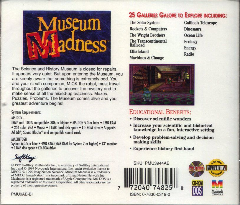 Back Cover for Museum Madness (DOS and Macintosh)