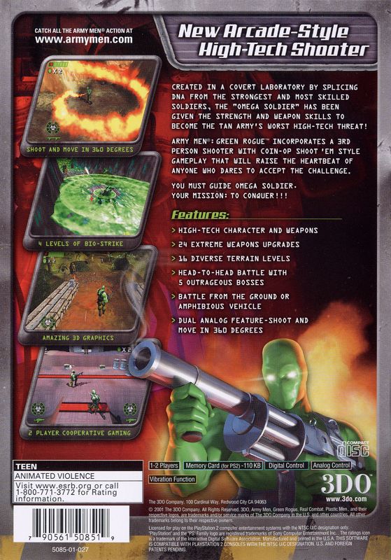 Back Cover for Army Men: Green Rogue (PlayStation 2)