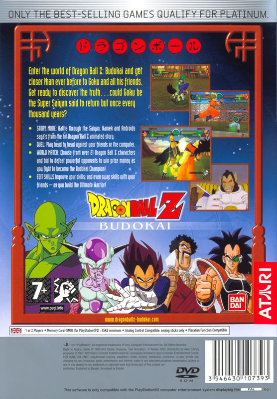 Back Cover for Dragon Ball Z: Budokai (PlayStation 2) (Platinum release)