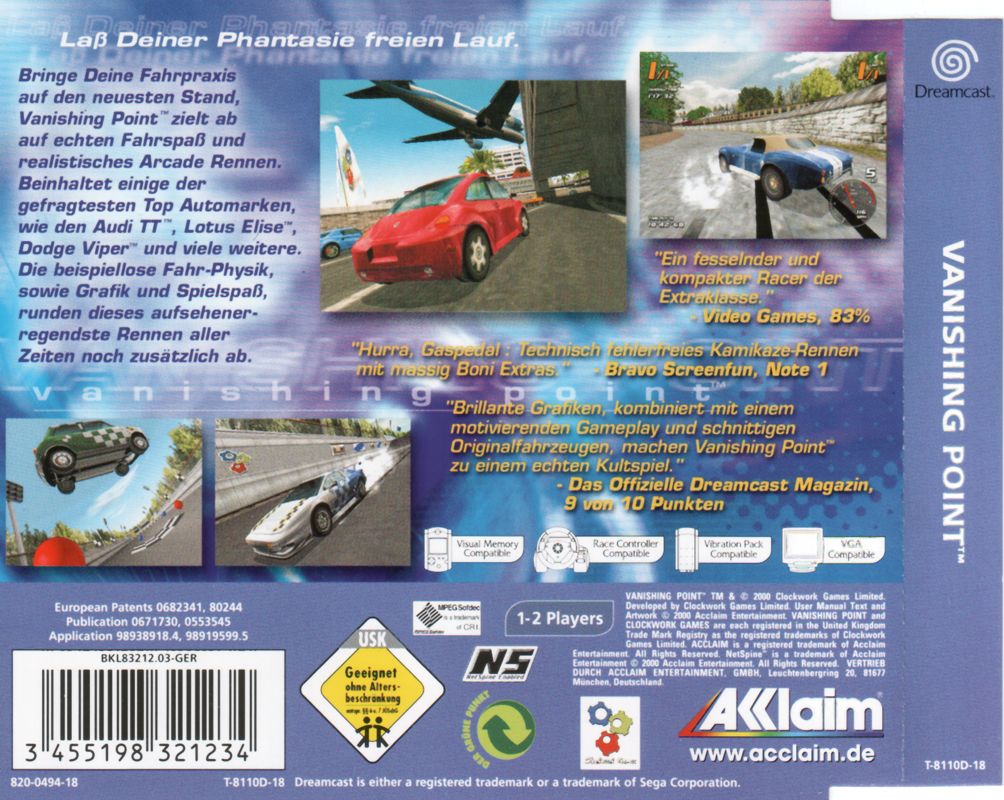 Back Cover for Vanishing Point (Dreamcast)
