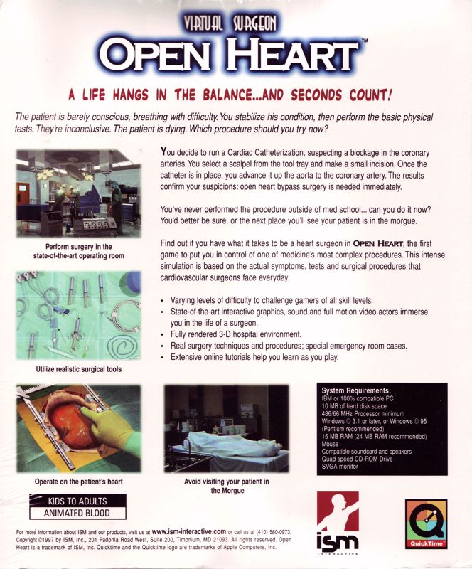 Back Cover for Virtual Surgeon: Open Heart (Windows 3.x)