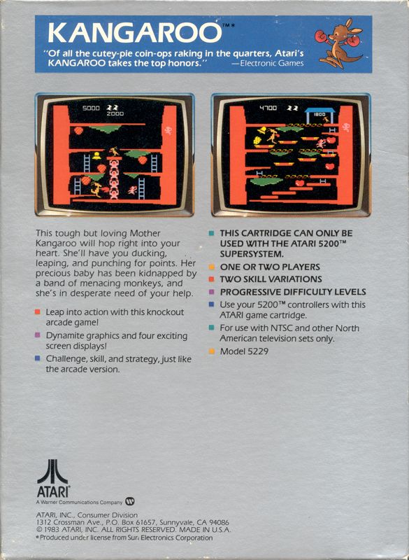 Back Cover for Kangaroo (Atari 5200)