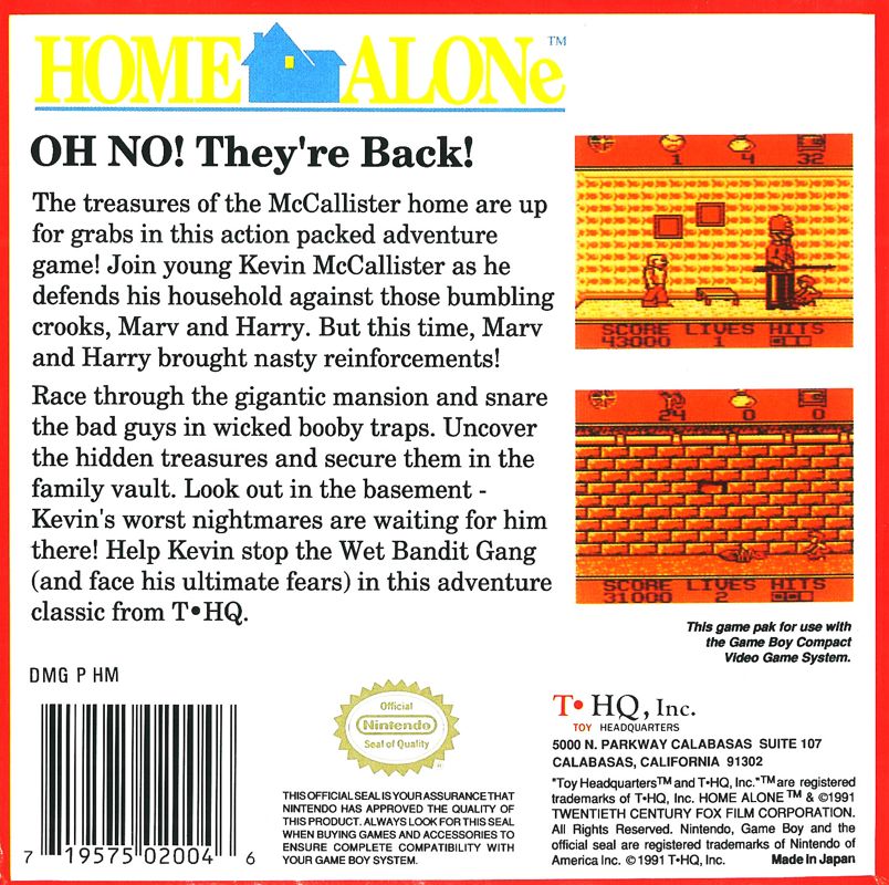 Back Cover for Home Alone (Game Boy)
