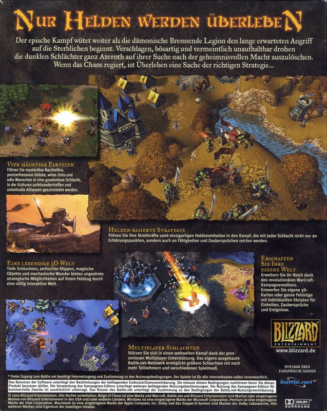 Back Cover for WarCraft III: Reign of Chaos (Macintosh and Windows)