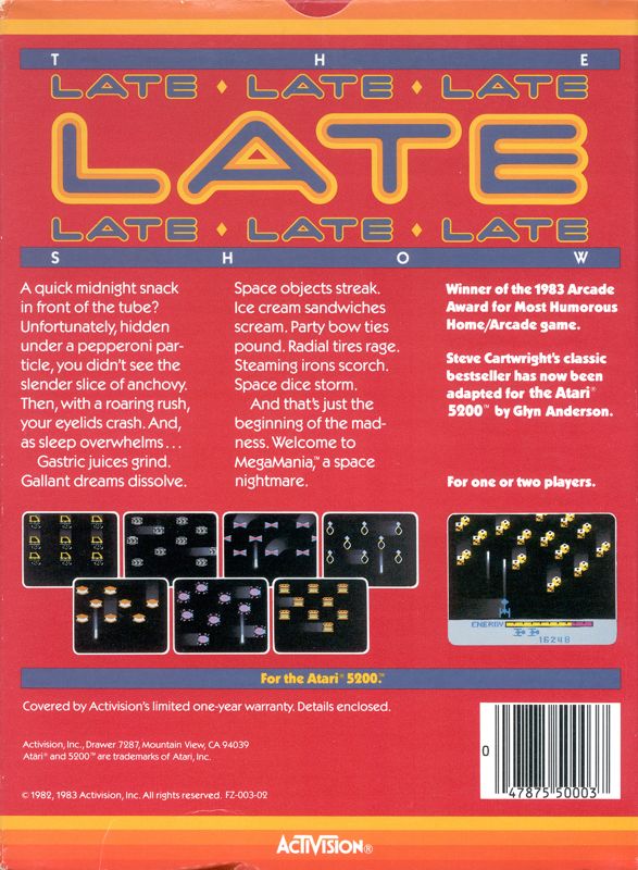 Back Cover for Megamania (Atari 5200)
