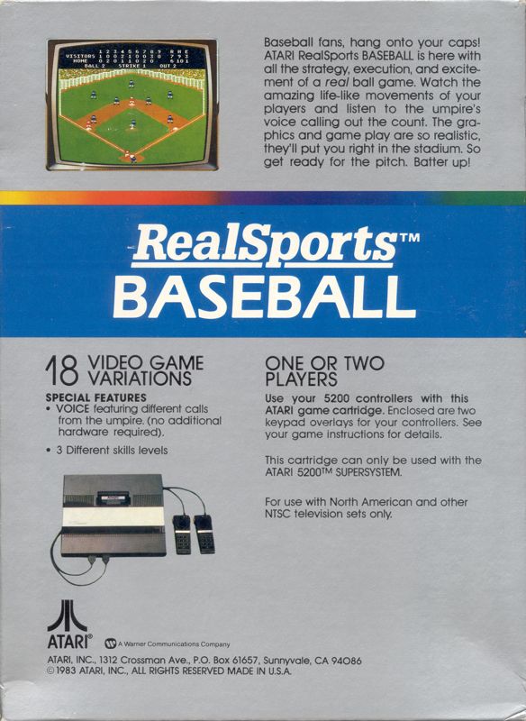 Back Cover for RealSports Baseball (Atari 5200)