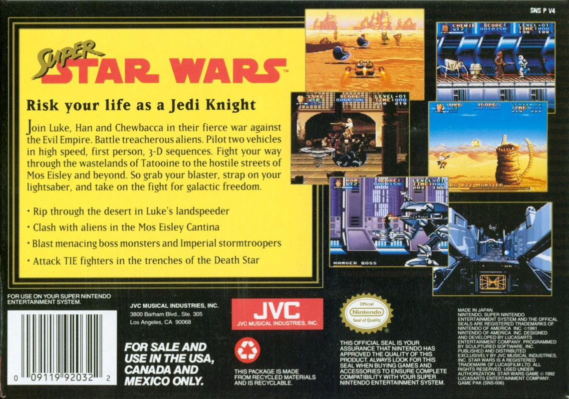 Back Cover for Super Star Wars (SNES)