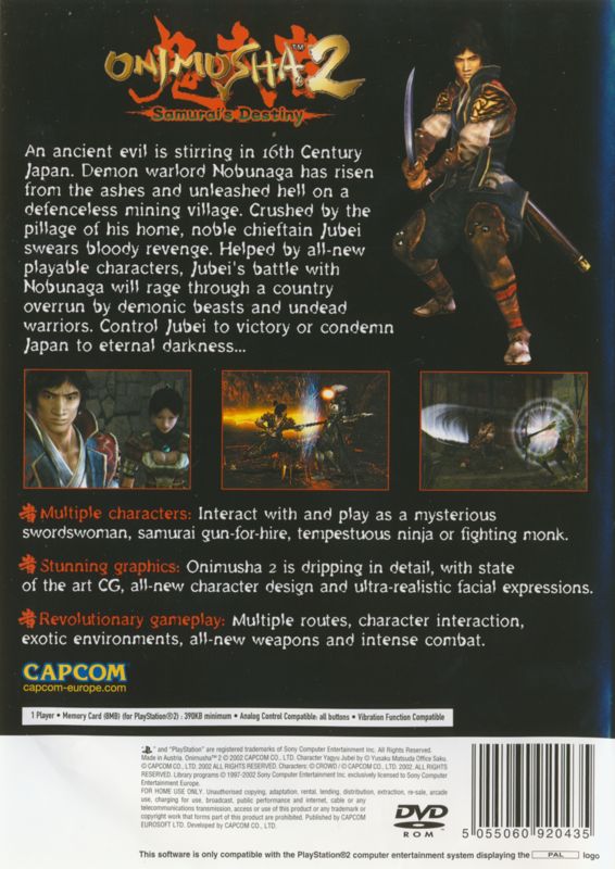 Back Cover for Onimusha 2: Samurai's Destiny (PlayStation 2)
